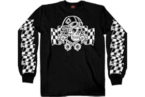 Hot Leathers Men’s Long Sleeve Vintage Skull Biker with Racing Flags
