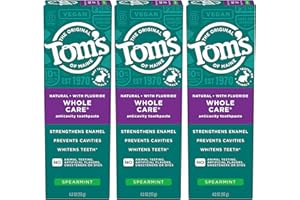 Tom's of Maine Whole Care Natural Toothpaste with Fluoride, Spearmint, 4 Ounce (Pack of 3), (Packaging May Vary)