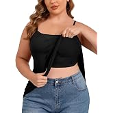 FOREYOND Plus Size Tank Tops with Built in Bra Shelf Support | Built-in shelf bra for support &amp; shape. Soft stretchy fabric. Perfect for daily, layering &amp; yoga. Sizes 1XL-5XL.