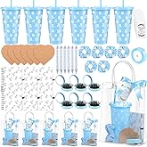 49 Pcs Baby Shower Prizes for Game Winners including Plastic Tumbler Notebook Pen Heart Coaster Hair Band Mini Mirror Brush Gift Bags for Wedding Bridal Baby Shower Favors (Blue Bear)