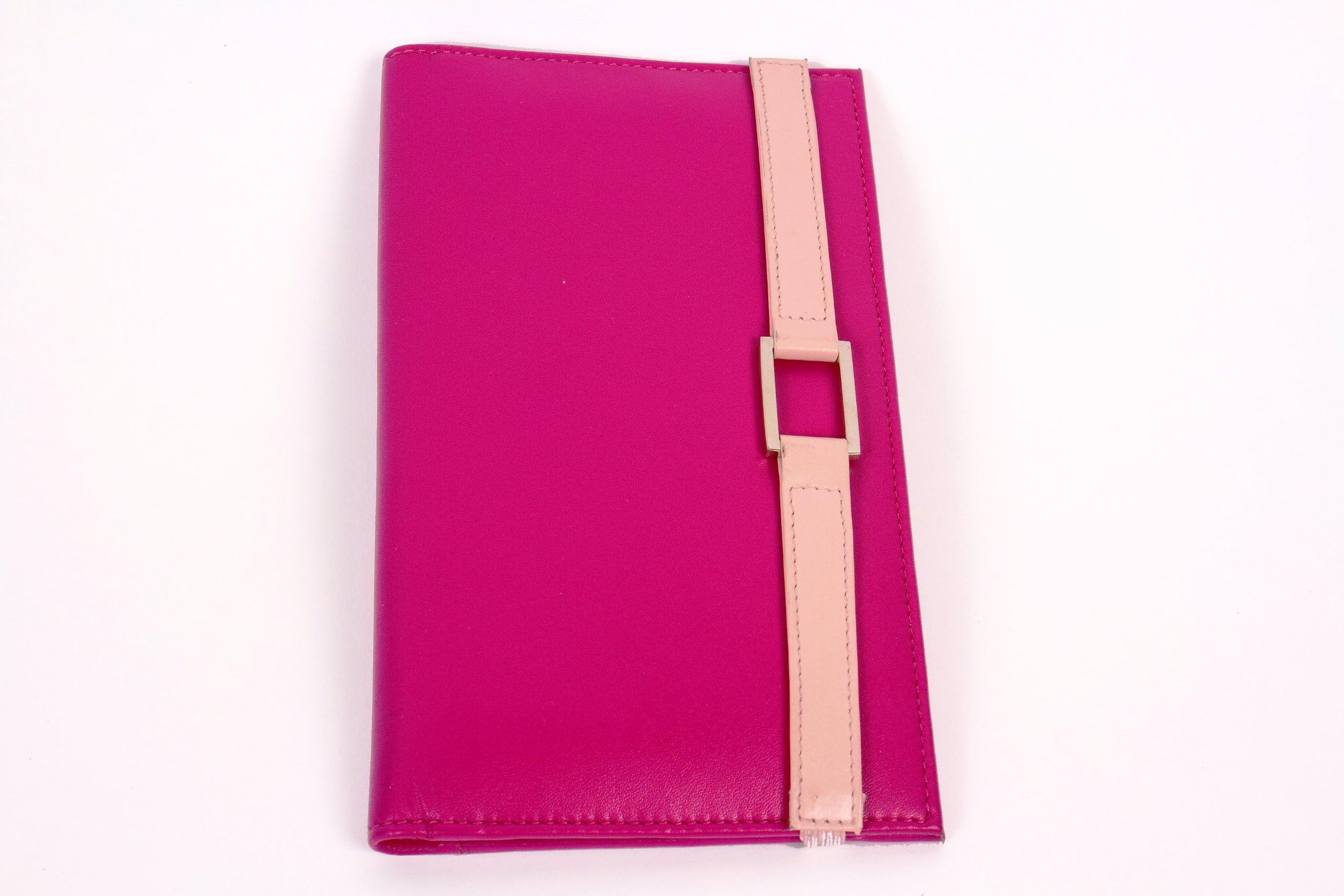 Leather Agenda/Cheque Book Cover (Hot Pink with Pale Pink Accent Strap)