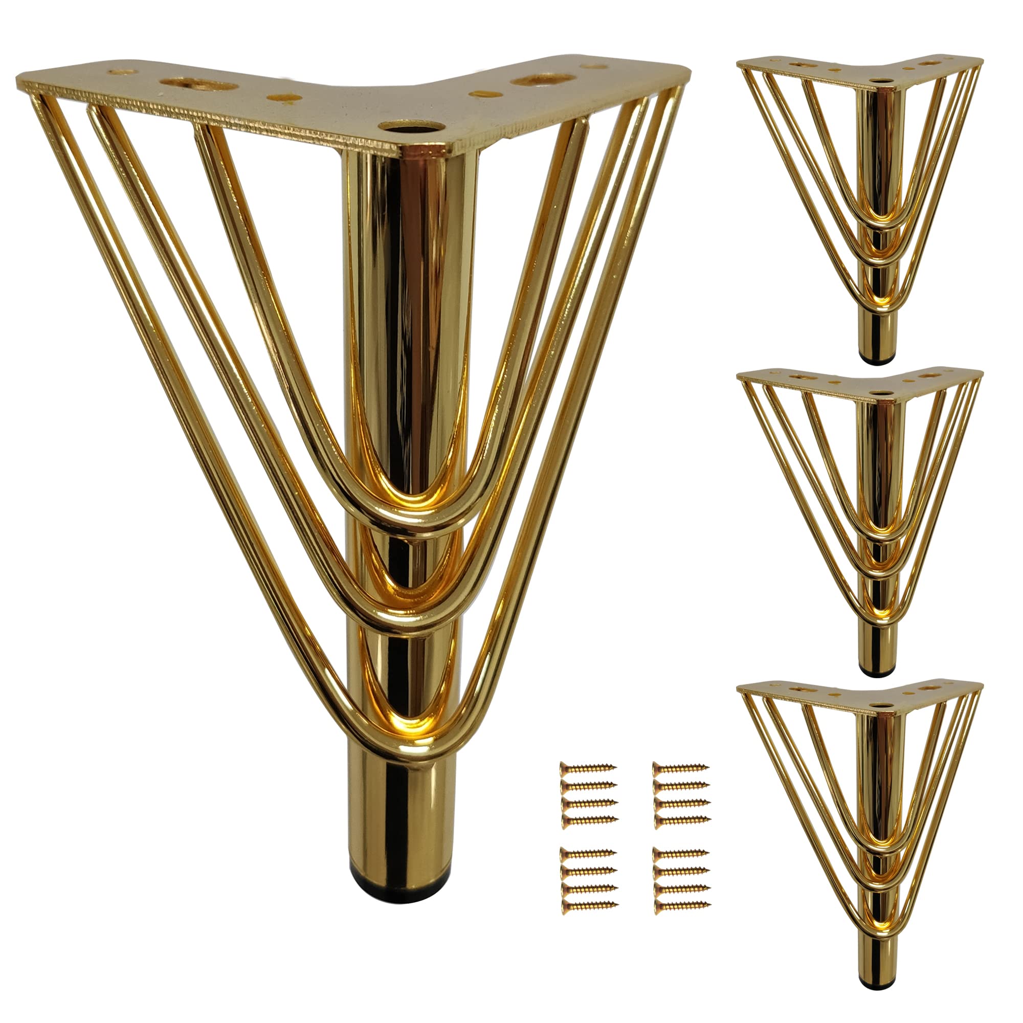 Photo 1 of Kualuzt 7 inch Furniture Legs Set of 4 Heavy Duty Metal Triangle feet Luxury Gold for Sofa Dresser Cabinet Cupboard Couch Chair Ottoman (7 inch, Gold)