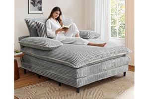 kakuboohi Oversized Chaise Lounge Chair Indoor,54.8" W Lounge Bed with Adjustable Backrest,Comfy Deep Seat Sleeper Couch Reading Chairs,Cloud Sofas Couches for Living Room (Cream Gray, 1-Set)