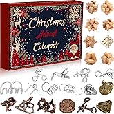 Skylety 24 Pcs Christmas Advent Calendar Puzzles Kit 2025 Christmas Countdown Gifts with 3D Metal Wooden Puzzle Educational Box for Xmas Countdown Gifts
