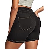 Heathyoga Stretchy Jean Shorts Womens High Waisted Denim Shorts for Women with Pockets Pull On Jorts Casual Womens Shorts