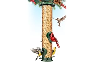 Gray Bunny Metal Bird Feeder, 4-Port Wild Bird Feeders for Outdoors Hanging, Heavy Duty Chew-Proof and Rust-Proof Tube Bird Feeder, 15 Inches