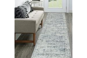 Morebes Vintage Kitchen Rugs Non Slip Washable Rug Runner,Non Skid Bath Mat Runner,Distressed Long Bathroom Rug Indoor Floor Carpet for Room Hallway Entryway Laundry Foyer, Blue-Gray