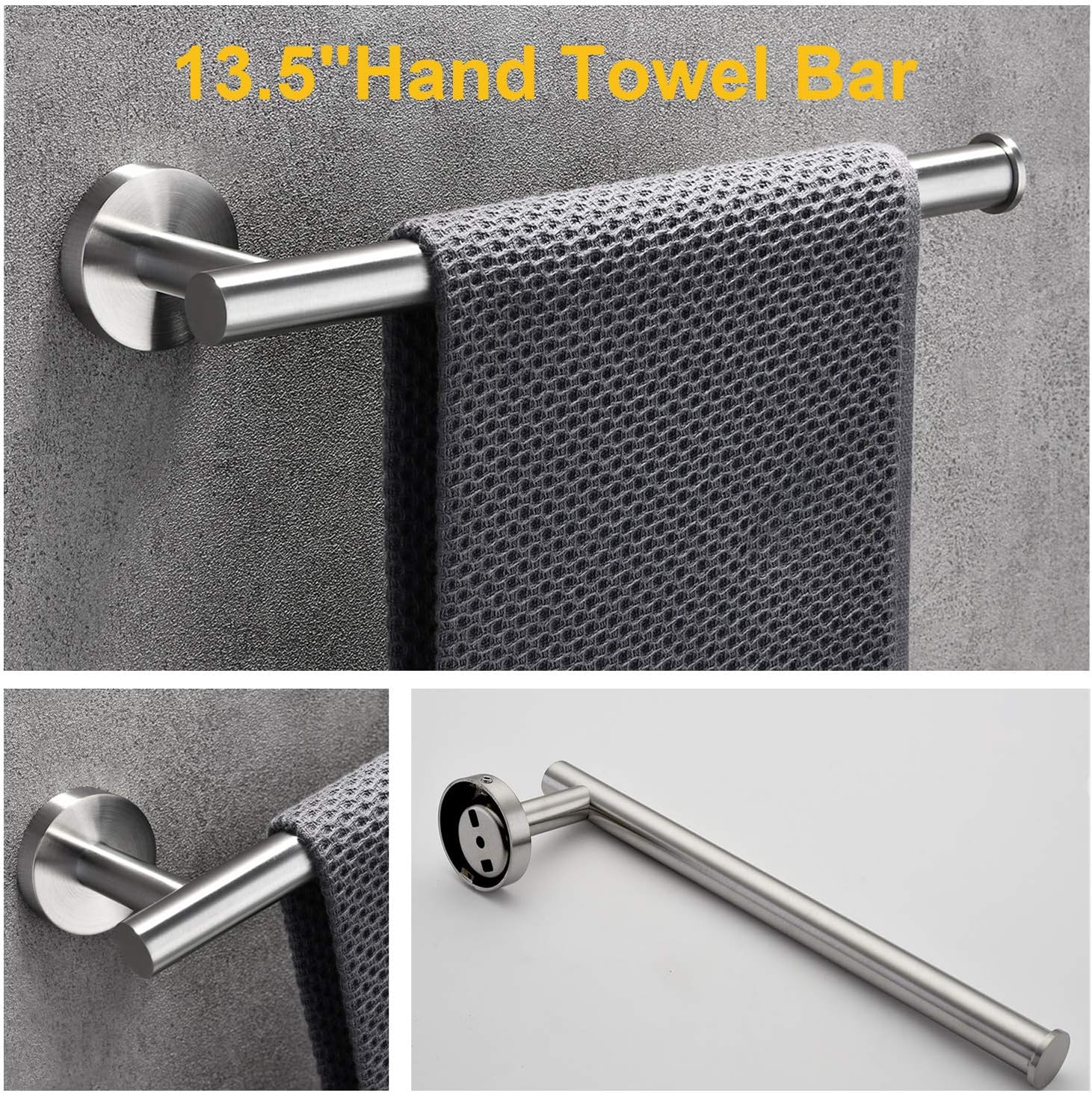 Nolimas 4-Pieces Set Brushed Nickel Bathroom Hardware Set SUS304 Stainless Steel Round Wall Mounted - Includes 24"&13.5" Towel Bar,Toilet Paper Holder, Robe Towel Hooks,Bathroom Accessories Kit: Home & Kitchen