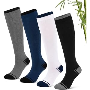 KKuSoxyy 4 Pairs Summer Bamboo Viscose Compression Socks for Women 15-20mmHg Easy On Off Knee High Support Socks