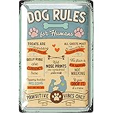 LANOLU Vintage Tin Sign Dog Rules - Cute Decor for Home, Dog Lovers Gifts, Mom Sign, Funny Signs, 12x8"