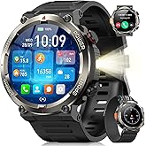 Military Smart Watch for Men(Answer/Make Calls),Outdoor Smartwatch with 100 Days Battery/Flashlight/Compass/Heart Rate/SpO2/Sleep Monitor/2 Straps, Rugged Fitness Watch for iPhone/Android Phones