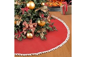 SevenFish Red Christmas Tree Skirt, 48 inch Burgundy Double-Layer Burlap Plain Tree Skirt Christmas Decorations