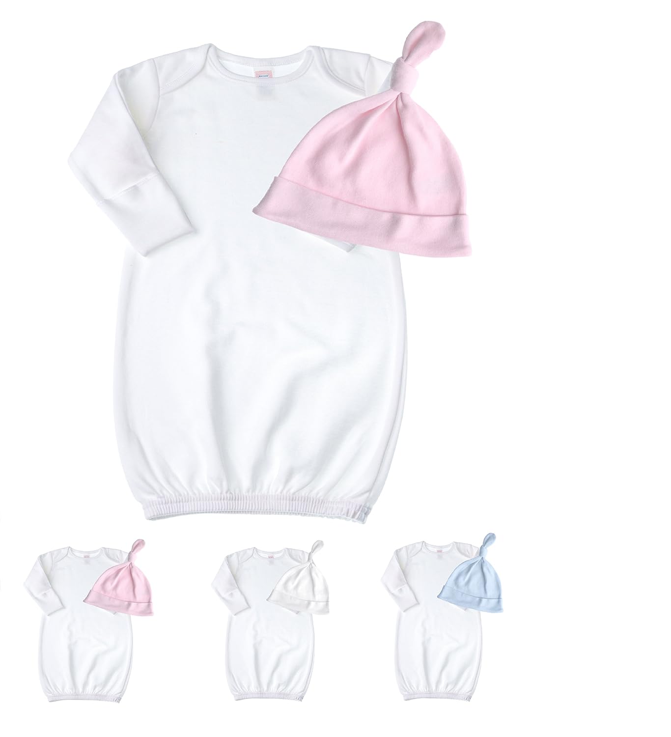 Tie Knot帽子セット And ピンク コットン 男の子 女の子by Jay B01lx19u13 新生児赤ちゃんホワイトgown Baby パジャマ 最高の品質の