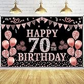 Trgowaul 70th Birthday Decorations - Rose Gold 70th Birthday Banner & Backdrop (5.9 x 3.6 ft) Party Supplies