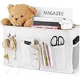 Frjjthchy Bedside Caddy Bedside Organizer Hanging Storage Bag for Bunk College Dorm Bed and Hospital Beds with Magazine Water Bottle Phone Holder (White)