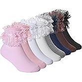 Hillban 8 Pairs Girls Ruffle Socks for Girls Lace Socks Cute Frilly Toddler Ruffle Bow Knot Ankle Lace