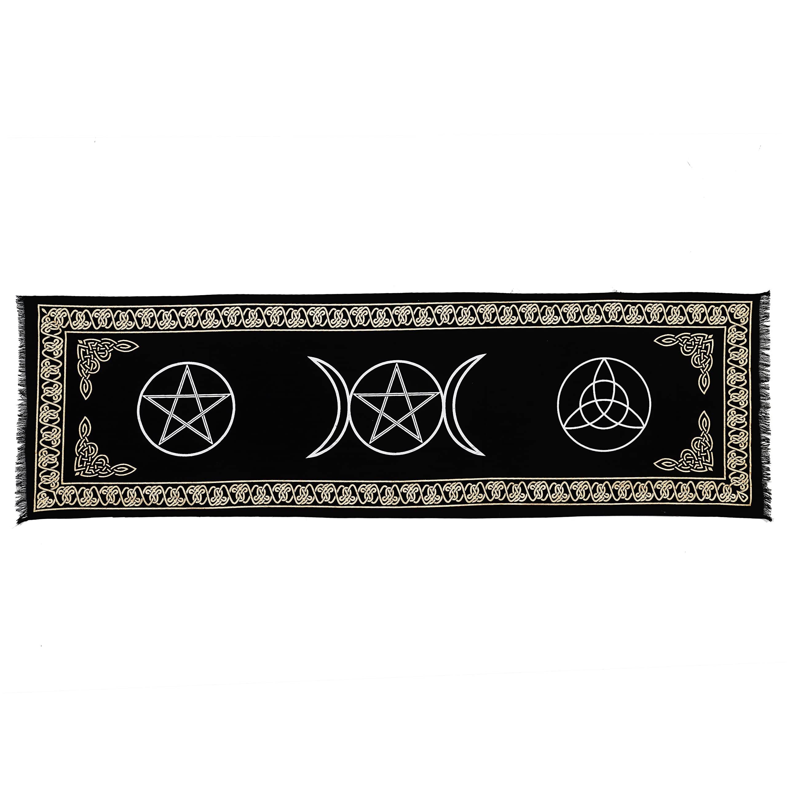 Indian Consigners 3 in 1 Altar Cloth Pentagram Triquetra Triple Moon Long Tablecloth