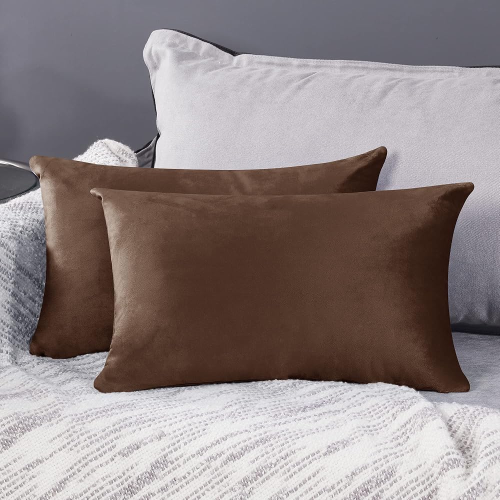Deconovo Set of 2 Crushed Velvet Cushion Covers 30x50 Chocolate