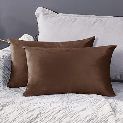 Deconovo Set of 2 Crushed Velvet Cushion Covers 30x50 Chocolate