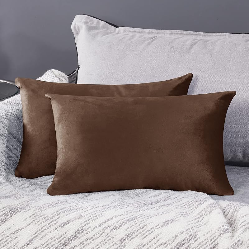 Deconovo Set of 2 Crushed Velvet Cushion Covers 30x50 Chocolate
