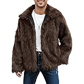 Eisctnd Men's Faux Fur Coat, Warm Fluffy Fuzzy Fleece Jacket with Lapel Collar for Winter Fashion Trench Outerwear