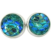 Summerfield Collection Silver-tone Metallic Mermaid Scale Stud Earrings 8mm