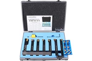 Accusize Industrial Tools 5/8'' Shank 7 Pc Indexable Carbide Turning Tool Set with 10 Extra Carbide Inserts in Fitted Box, 23