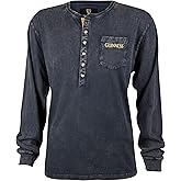 Guinness Classic Washed Black Henley Shirt - Cotton Fashion Long Sleeve Button T-Shirt