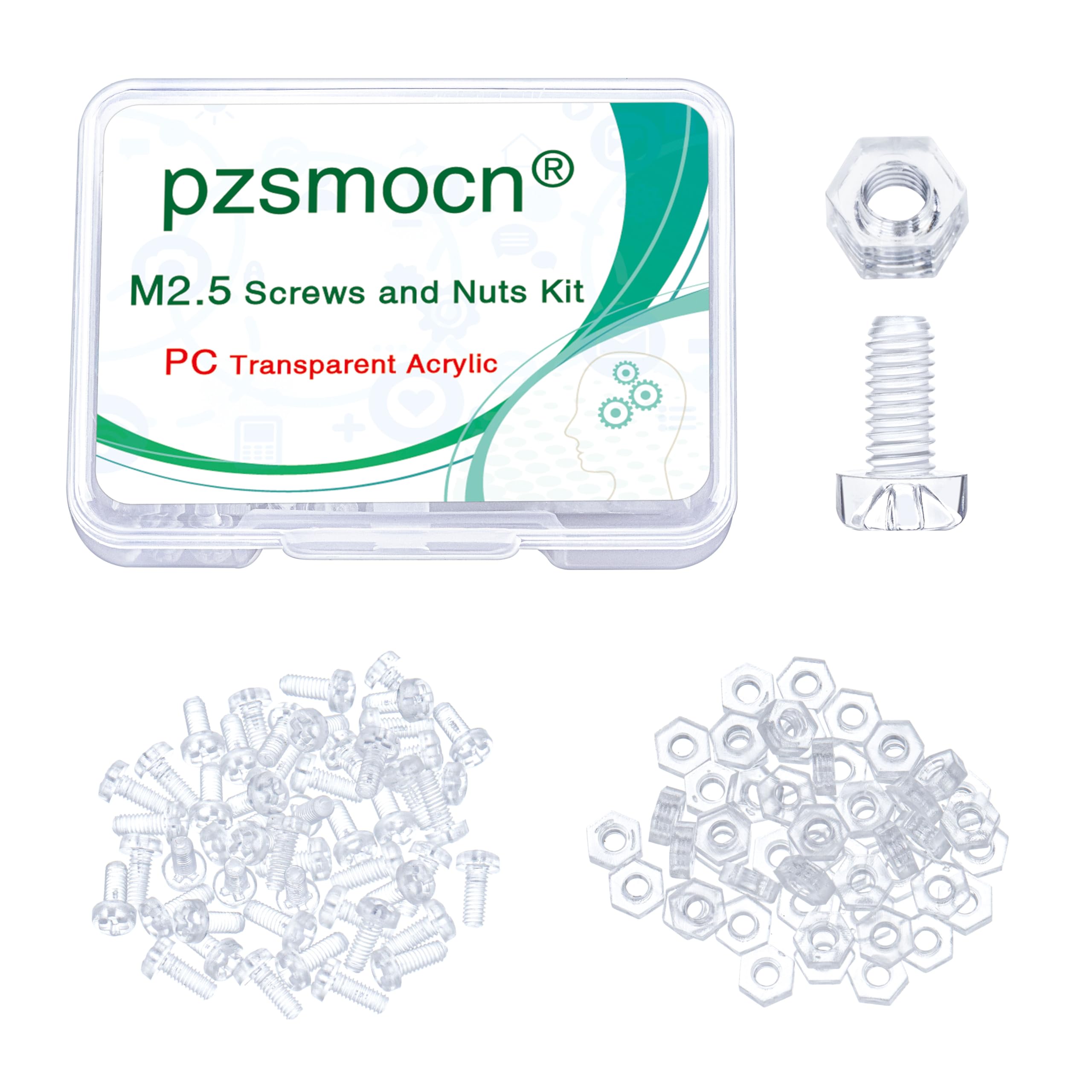 Pzsmocn 100 Pieces/50 Sets M2.5 * 6 mm PC Transparent Plastic Cross-recessed Round Head Screws and Hexagonal Nuts Kit, Corrosion-resistant, for DIY, Model and Electronic Product Fixation. — image 1