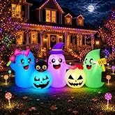 fotako 8FT Long Halloween Inflatables Decoration Outdoor Ghosts & Pumpkins Combo with Muti-Color Changing LEDs, Cute Halloween Blow Up Yard Decorations Blowups for Lawn Party