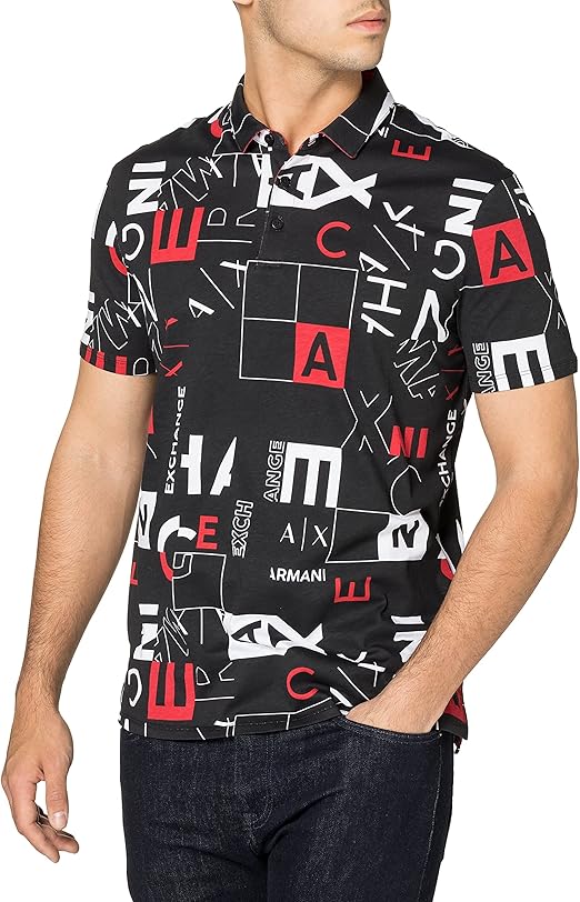 Armani Exchange Men's All Over Logo Print Short Sleeve Polo Shirt