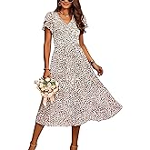 BTFBM Women Casual Summer Short Ruffles Tiered Sleeve Smocked Midi Dresses Bohemian Floral V Neck Wedding Guest Long Dresses