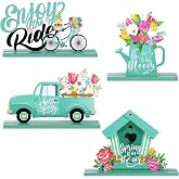 Blulu 4 Pcs Hello Spring Table Decorations Spring Easter Table Centerpieces Hello Sunshine Wooden Signs Decorations for Home Wooden Party Ornament Farmhouse Easter Rustic(Fresh Style)