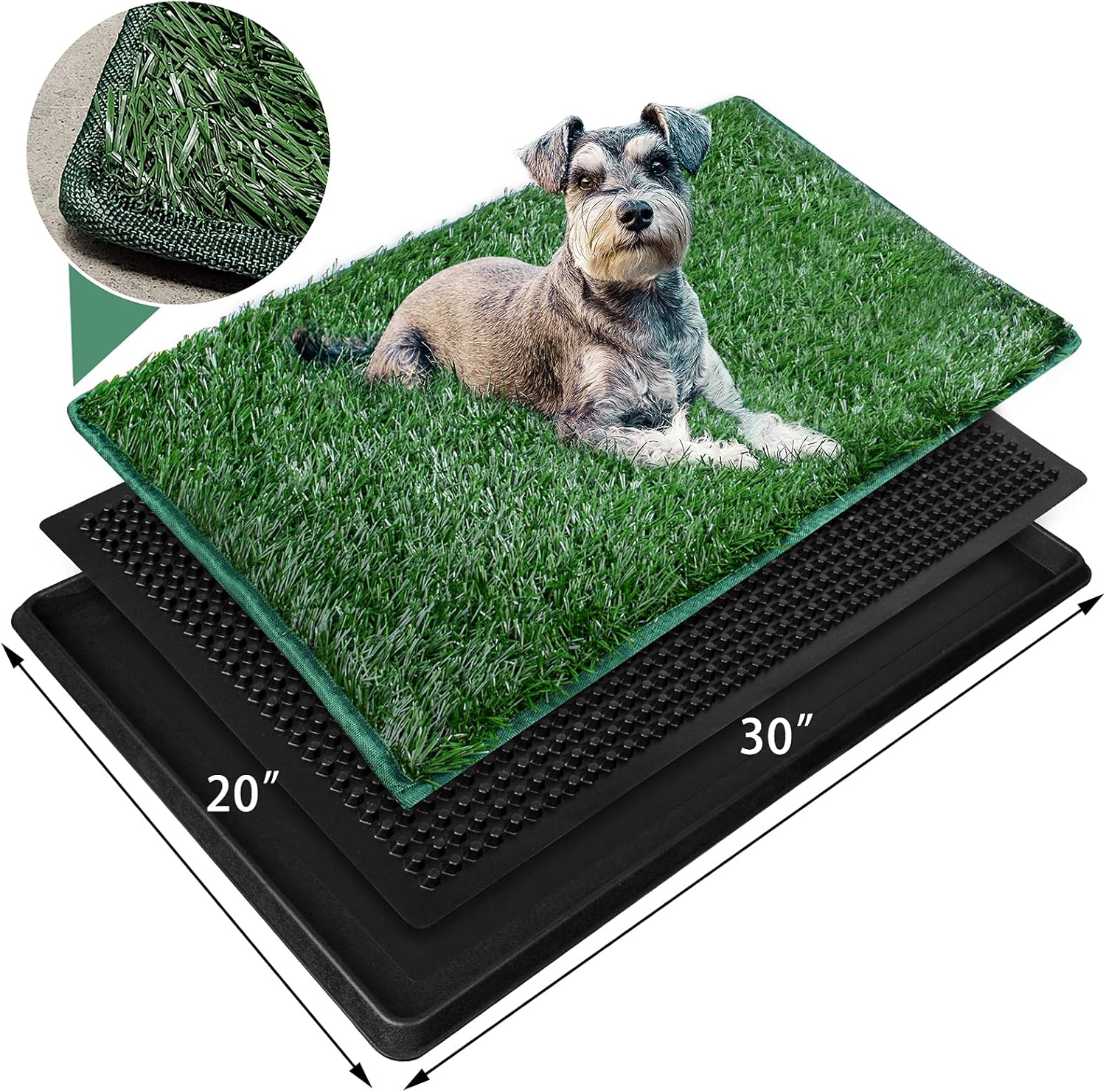 Dog Grass Large Pet Loo Indoor/Outdoor Portable Potty, Artificial Grass Patch Bathroom Mat for Puppy Training, Full System with Trays, Easy to Clean (3-Layered System Tray, 20"x30") : Kitchen & Dining