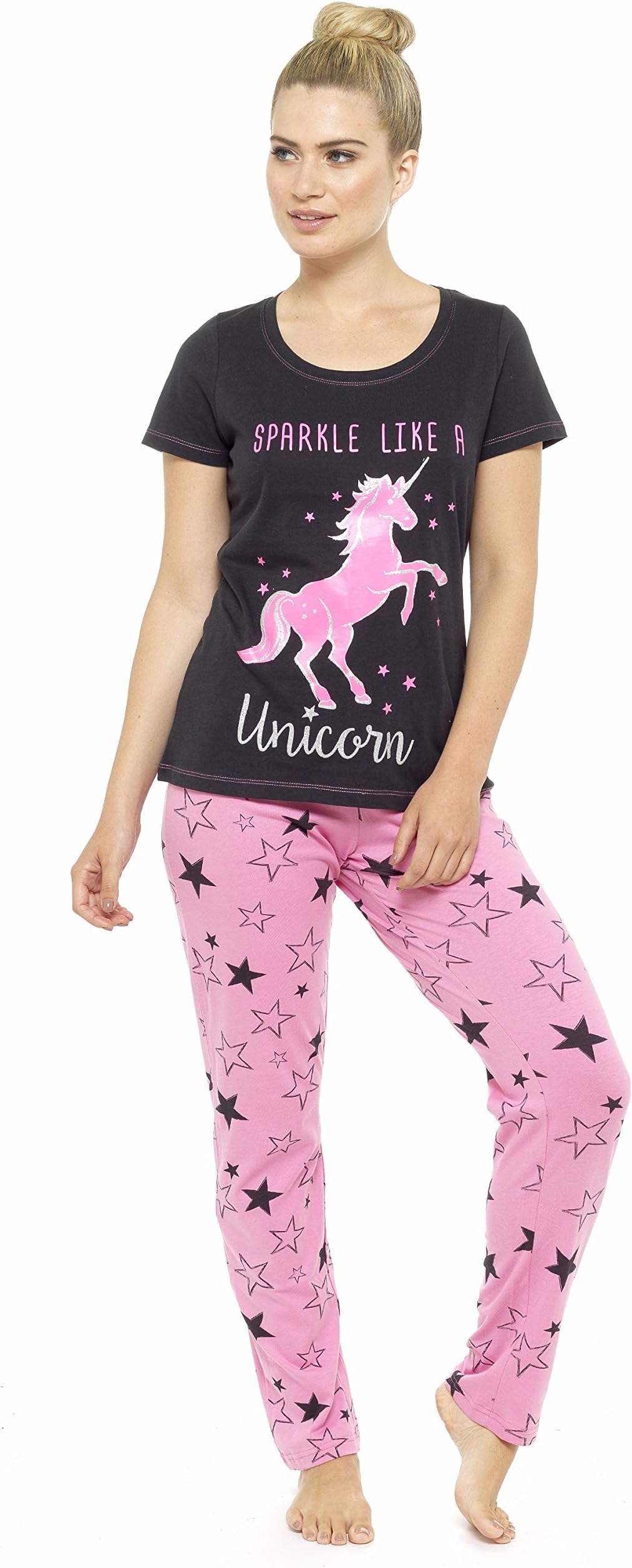 K Collection Ladies Unicorn Novelty Sparkle Cotton Pyjamas, Sizes 8,10,12,14,16,18,20 & 22