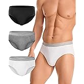 YESWEL Incontinence Underwear for Men, Washable Leak-Proof Reusable Heavy Flow, Cotton Briefs, 3 Pack (Multicolor01, Large)