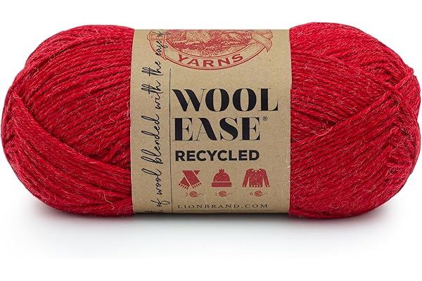 Lion Brand Yarn Wool-Ease Recycled Light Worsted-Weight Yarn for Knitting and Crochet, Red, 1 Pack, Wool and Acrylic Blend Fiber Perfect for Scarves, Hats and Blankets, 196 Yards