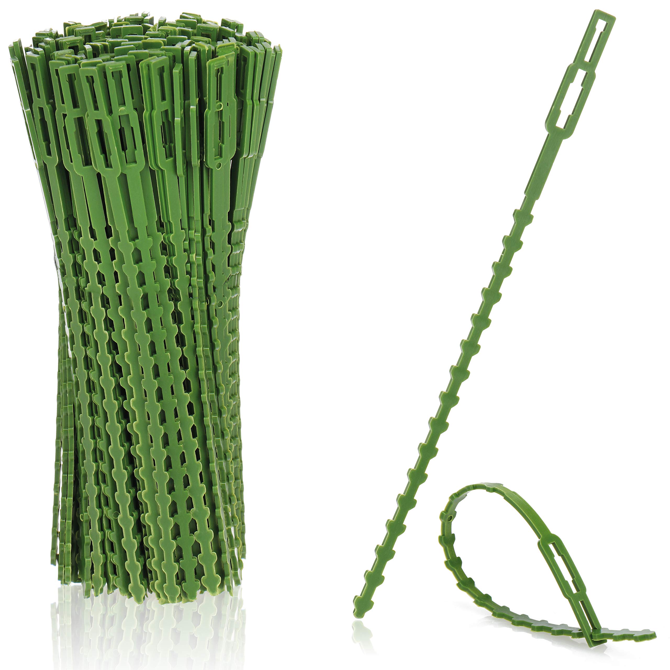 COM-FOURยฎ 200x green plastic plant binder - stabilize plants - tree binding tape - plant attachment - plant clips, 17 cm (17cm)