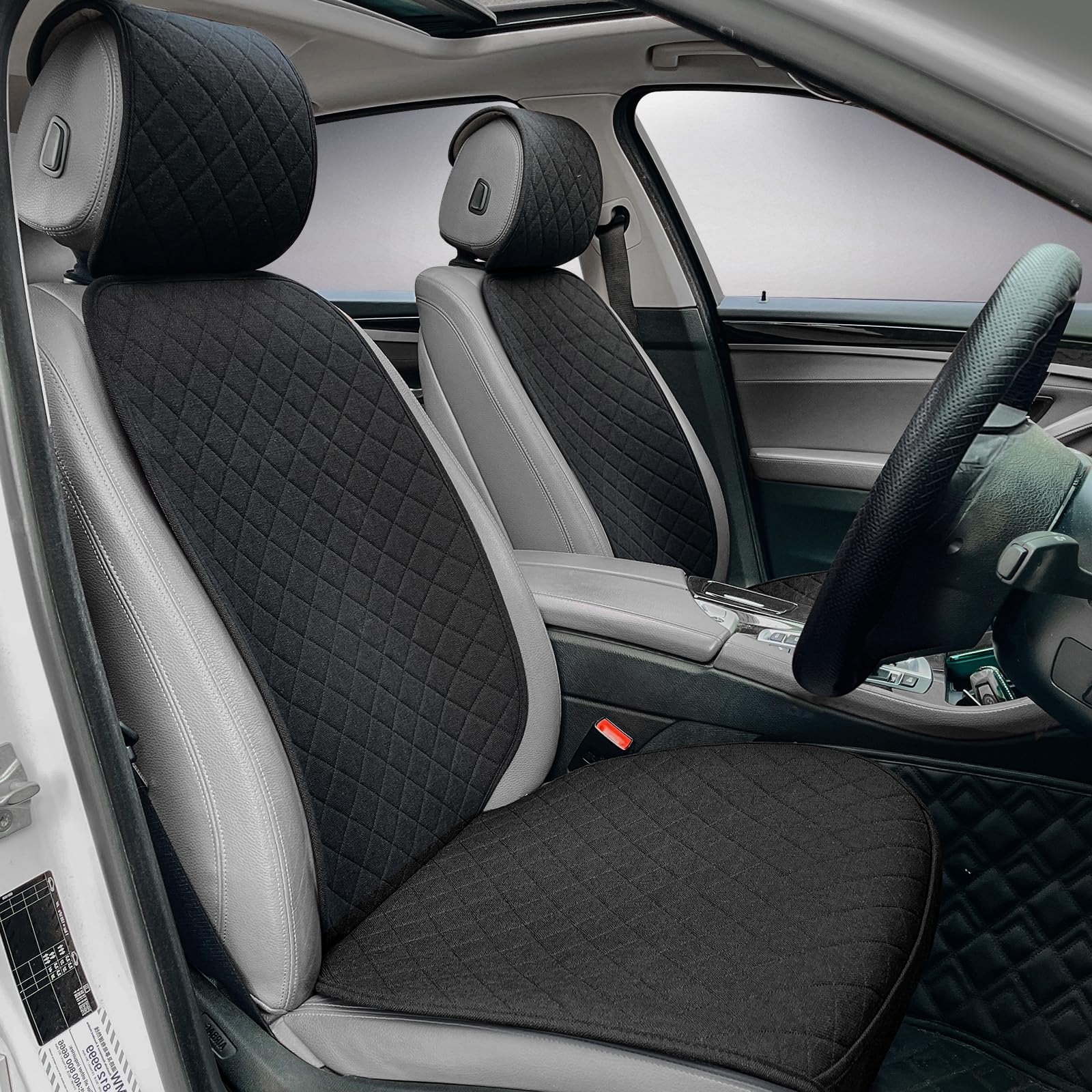 Photo 1 of BOPUOVRE Linen Car Seat Covers Front Seat Covers Breathable Cloth Fabric Car Seat Protector - Universal Fit for Cars, Vans, SUVs, Trucks - 2 Units - Black