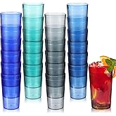 Sieral 24 Pack Reusable Plastic Tumblers Cups Stackable Beverage Cups Restaurant Drinking Glasses Anti Slip Break Resistant Water Glass for Kitchen Camping Cafe Bar Party(10 oz,Coastal)