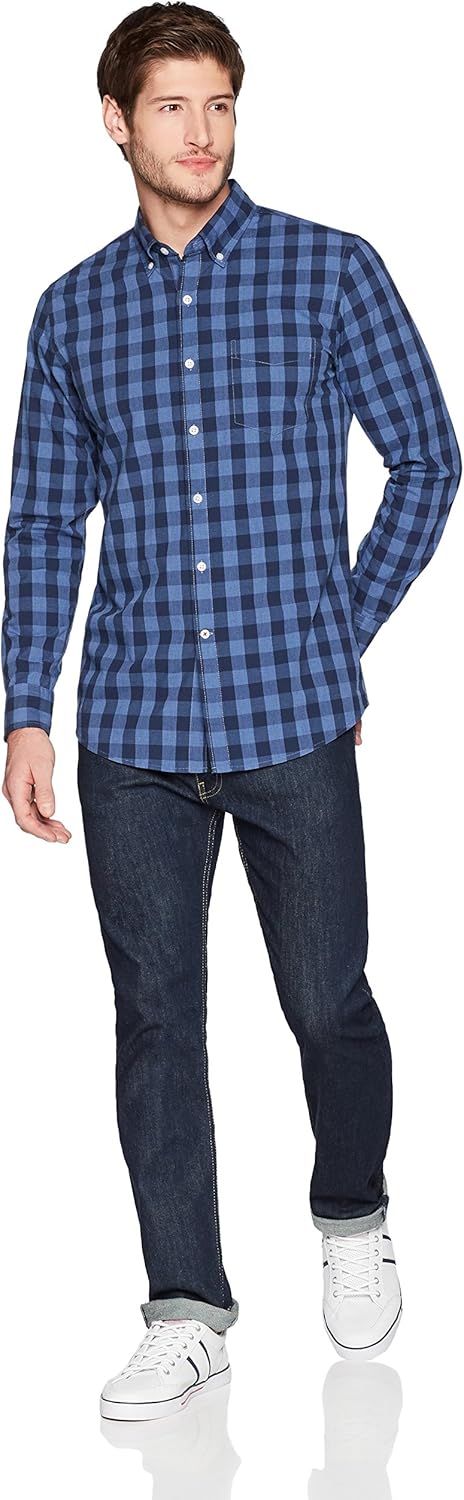  Brand - Goodthreads Men's Slim-Fit Long-Sleeve Gingham Shirt: Clothing