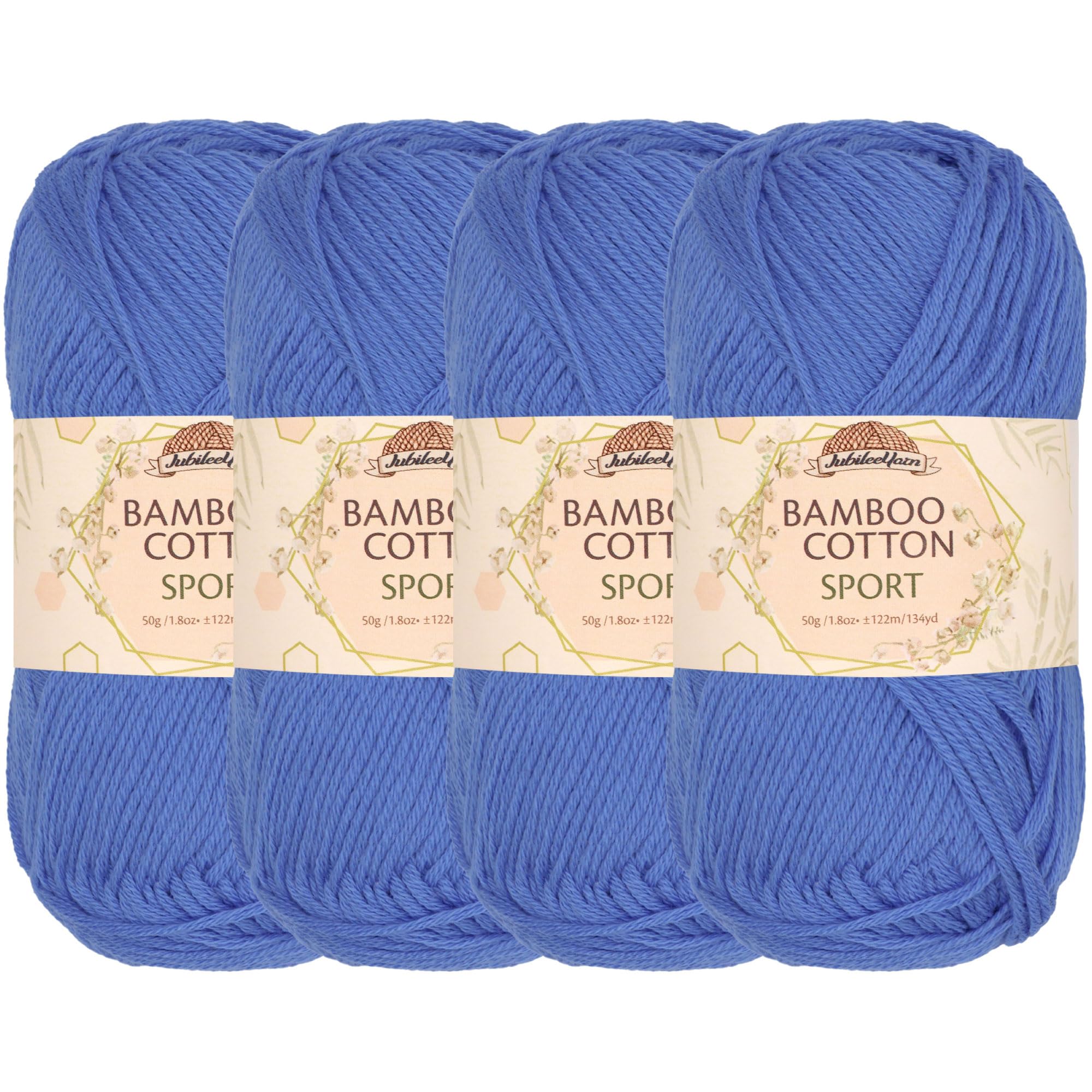 JubileeYarn Bamboo Cotton Sport 4 Ply Yarn - 50g/Skein - Dynasty Blue - 4 Skeins