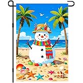 IVN Winter Garden Flag 12x18 Inch Double Sided Tropical Beach Snowman with Seashell Hat Outdoor Yard Flag for Outside Home Front Door Lawn Porch Patio Welcome Decor