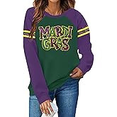 DUTUT Mardi Gras Sweatshirt for Women: Mardi Gras Shirt Sequin Sparkly Crewneck Sweater Carnival Party Pullover Top