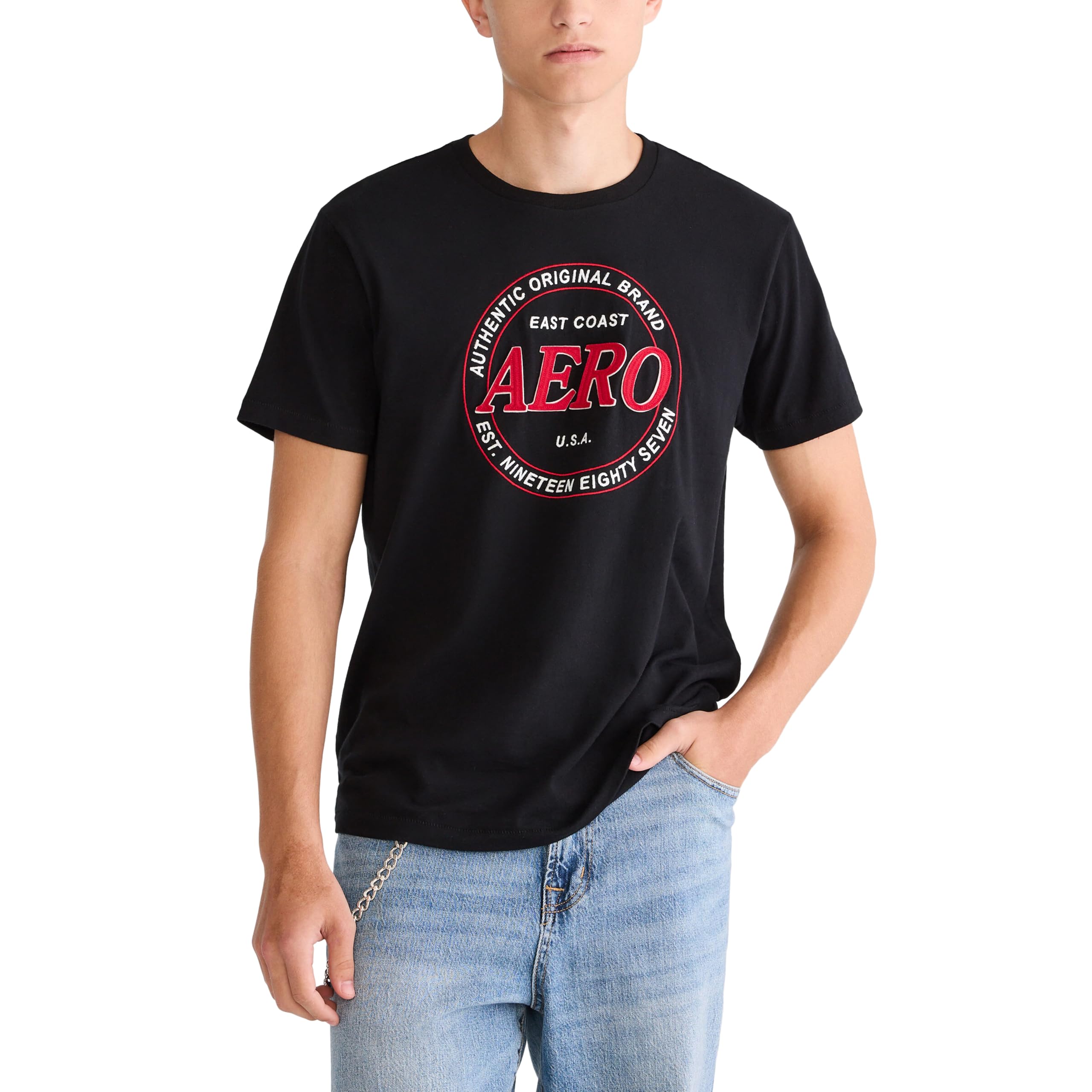 Aeropostale 87 Circle Graphic Tee, Dark Black, XL