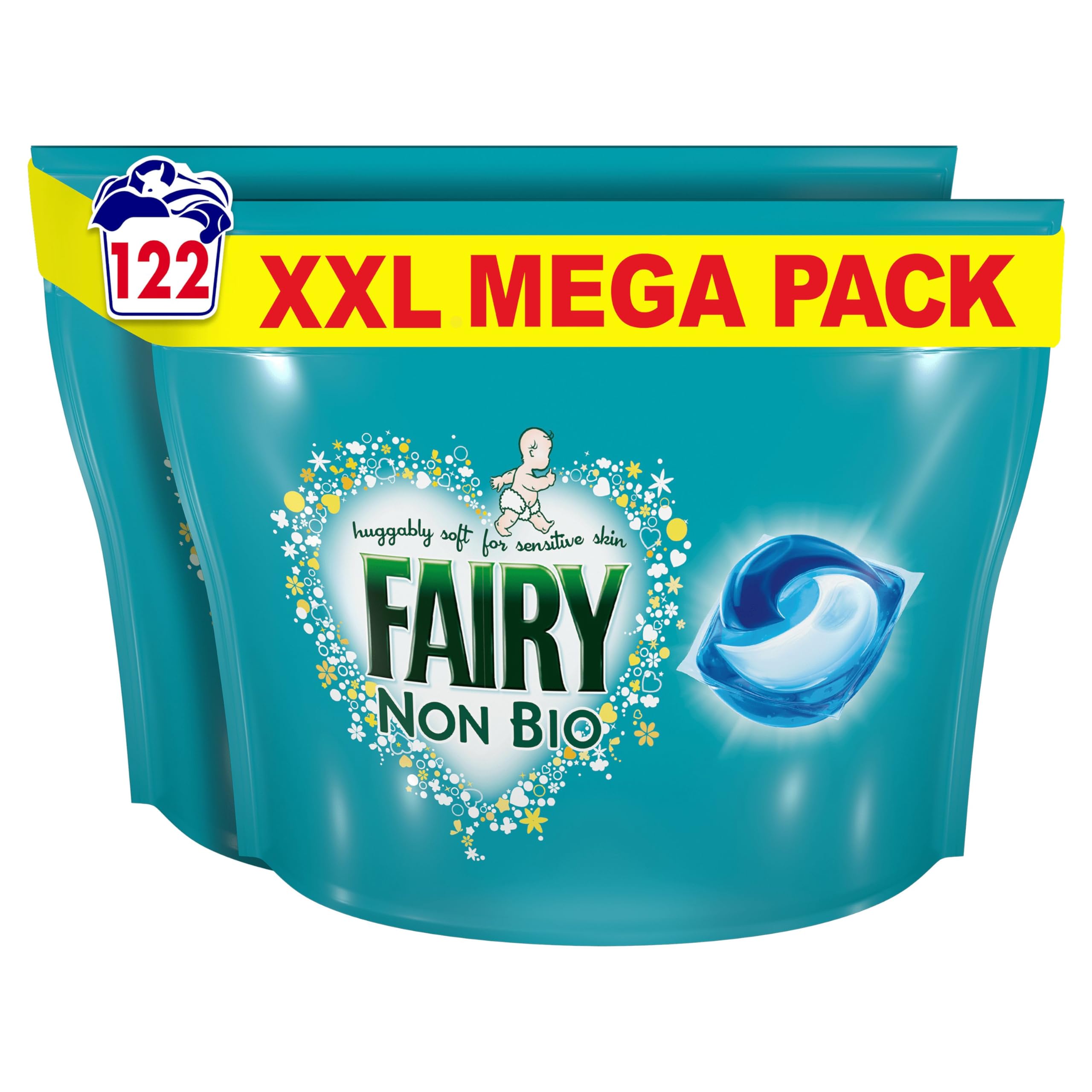 Fairy Non Bio All-in-1 PODS Laundry Detergent Washing Liquid Tablets / Capsules, 122 Washes (61x2), For Sensitive Skin