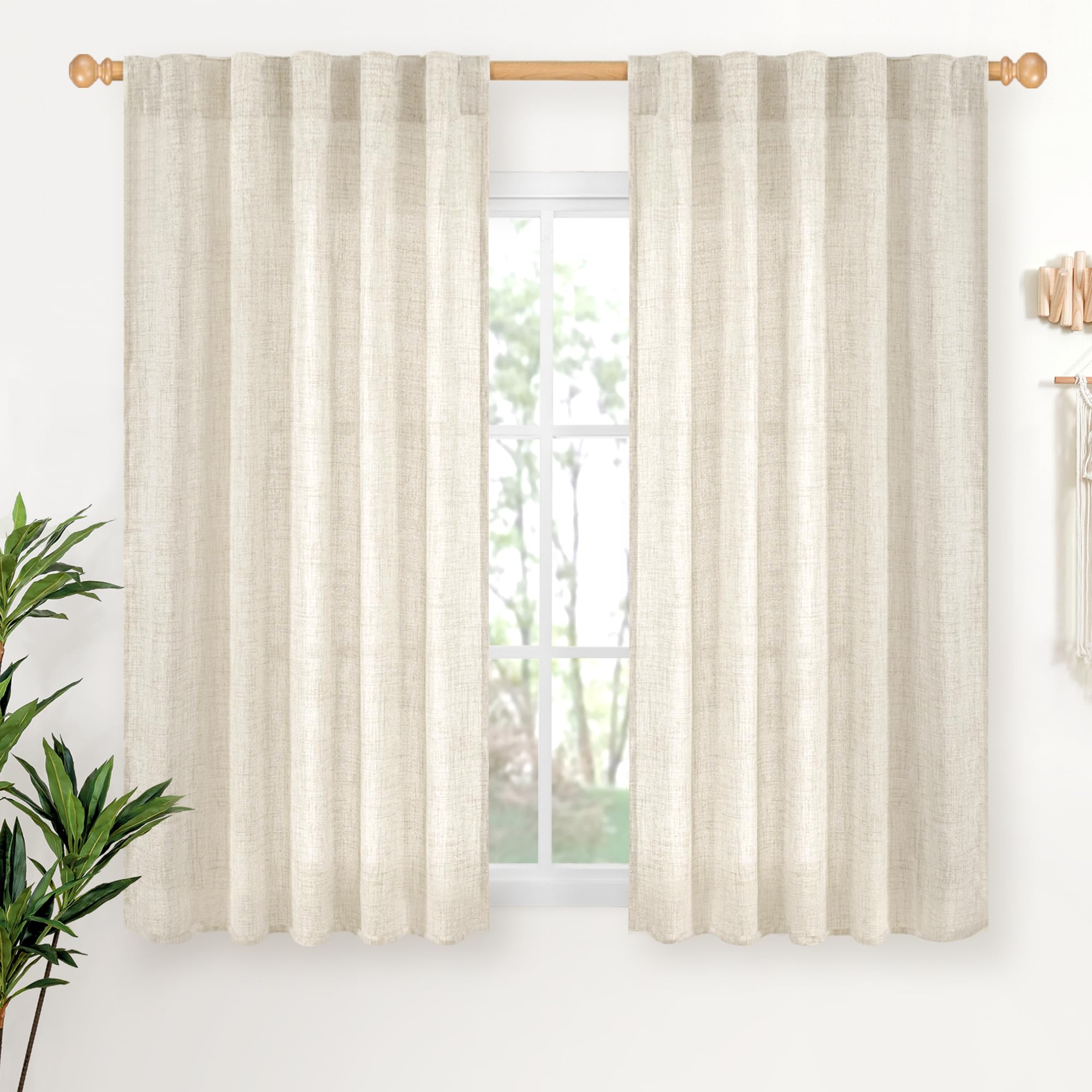 YoungsTex Linen Curtains 54 Inch Length, Light Filtering Drapes Semi Sheer with Rod Pocket Back Tab Rustic for Living Room Farmhouse Windows, 2 Panels, 42 X 54 Inch Image