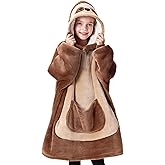 Giggling Getup Wearable Blanket Hoodie for Girls and Boys Sherpa Fleece Hooded Blanket Sweatshirt Warm Cozy Sherpa Wearable Throw Oversized Hoodie with Giant Pocket & Sleeves for Kids Brown Sloth