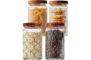 SYDALARAW Vintage Glass Jars with Wooden Lids, 4 Pack 34 oz Airtight Large Glass Storage Jar and Storage Containers for Kitch