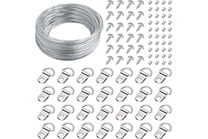 Picture Wire Hanging Kit, 100Ft Picture Frame Hanging Wire Heavy Duty with D Ring Hangers and Crimping Sleeves Stainless Stee